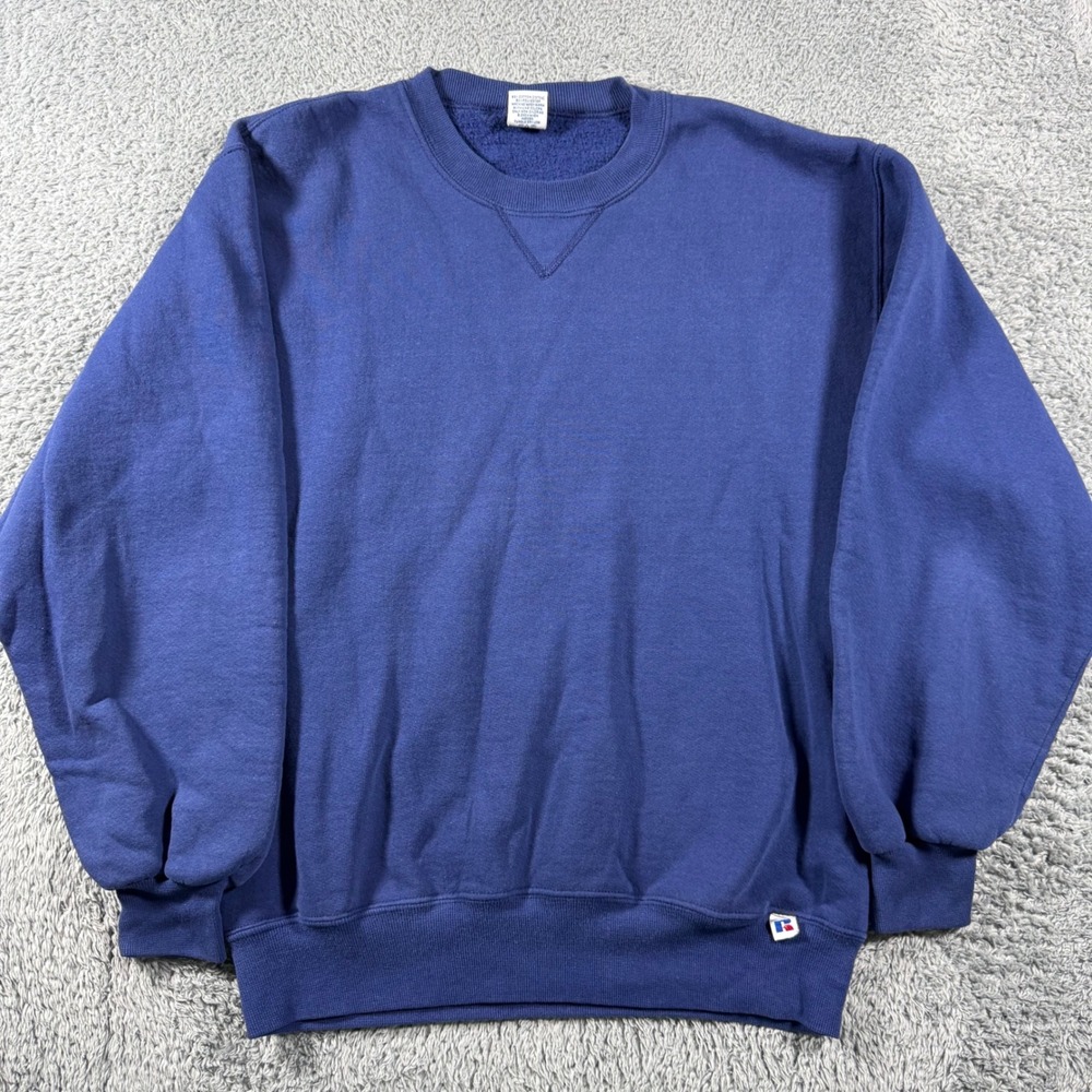 Vintage 90s Russell Athletic Crewneck Sweatshirt Mens Medium Blue Blank USA MAde